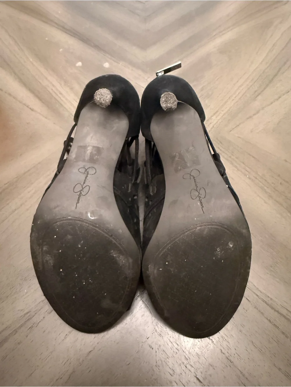 Black Laser-Cut High Heel Sandals - Size 7